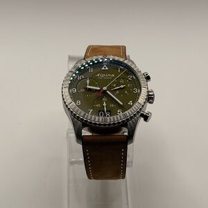 Alpina Men's Khaki Dial Chronograph Watch with Brown Leather Strap AL-372GR4S26